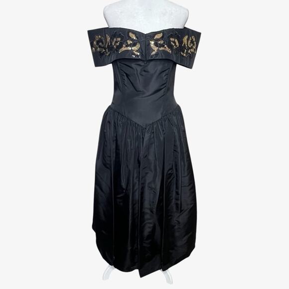 Jessica McClintock Gunne Sax Y2K Formal Dress 11 12 Off Shoulder Black Gown USA - Picture 1 of 9